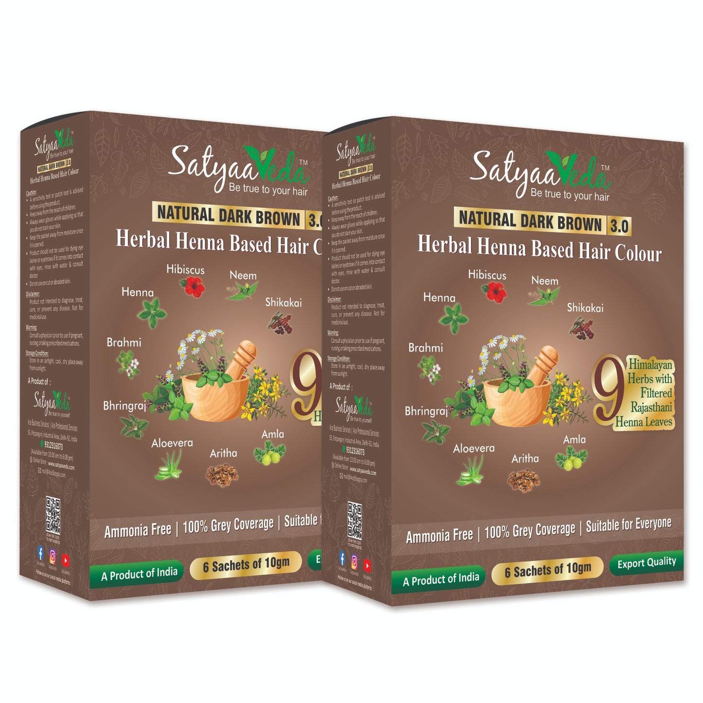 SatyaaVeda Herbal Black Hair Colour | Henna-Based Ammonia-Free 60g