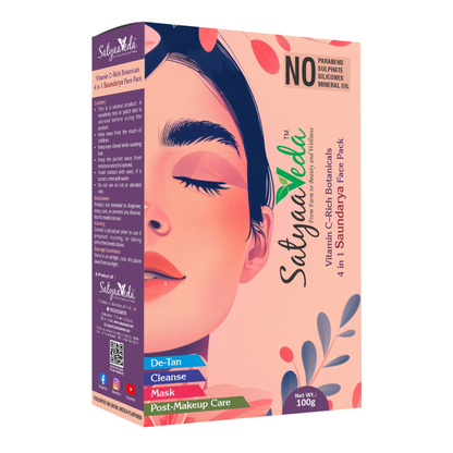 SatyaaVeda Vitamin C 4-in-1 Saundarya Face Pack | Instant Glow, De-Tan, Cleanse, Mask & Post-Makeup Care | Pre-Bridal Brightening | Orange Peel, Papaya & Aloe Vera | No Parabens, Sulphates & Silicones | 100g