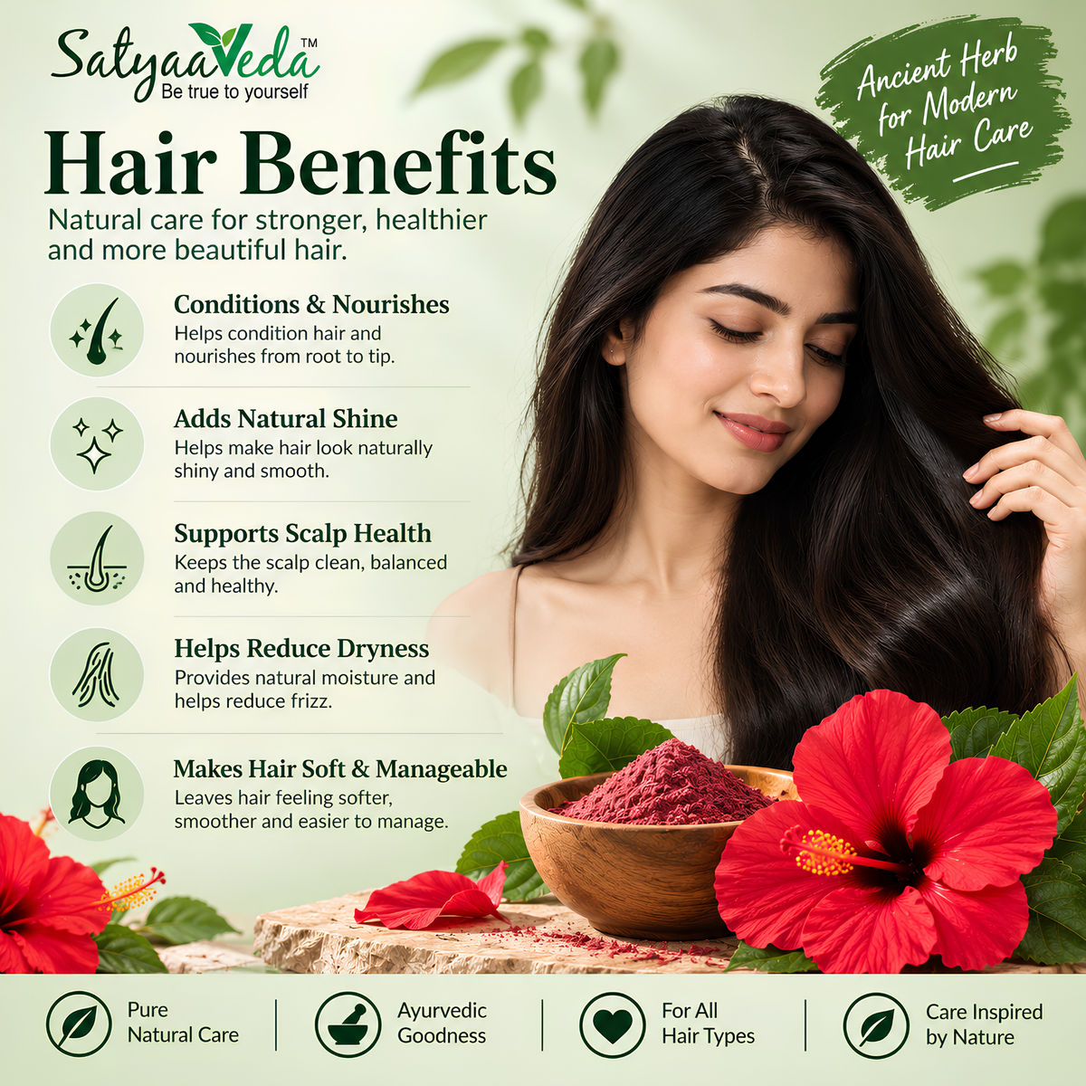 SatyaaVeda Organic Hibiscus Powder | Gudhal Ka Phool For Fuller-Looking Hair & Healthy-Looking Skin | No Chemicals & Preservatives | 100g