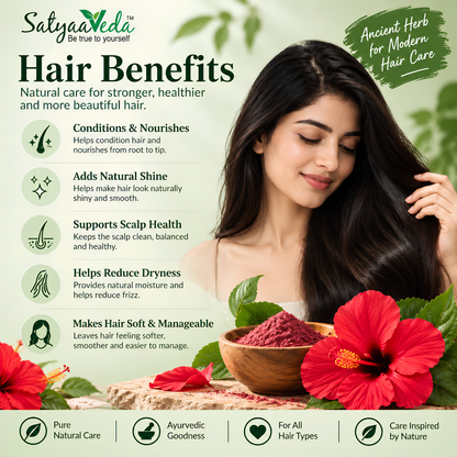 SatyaaVeda Organic Hibiscus Powder | Gudhal Ka Phool For Fuller-Looking Hair & Healthy-Looking Skin | No Chemicals & Preservatives | 100g