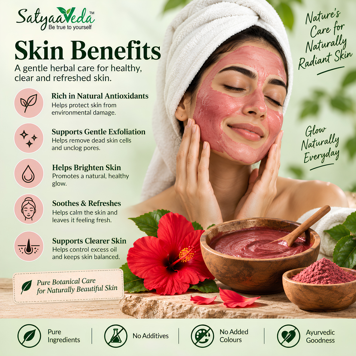 SatyaaVeda Organic Hibiscus Powder | Gudhal Ka Phool For Fuller-Looking Hair & Healthy-Looking Skin | No Chemicals & Preservatives | 100g