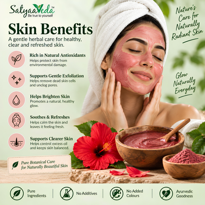 SatyaaVeda Organic Hibiscus Powder | Gudhal Ka Phool For Fuller-Looking Hair & Healthy-Looking Skin | No Chemicals & Preservatives | 100g
