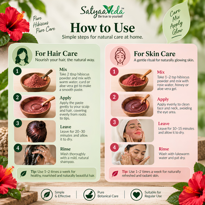 SatyaaVeda Organic Hibiscus Powder | Gudhal Ka Phool For Fuller-Looking Hair & Healthy-Looking Skin | No Chemicals & Preservatives | 100g