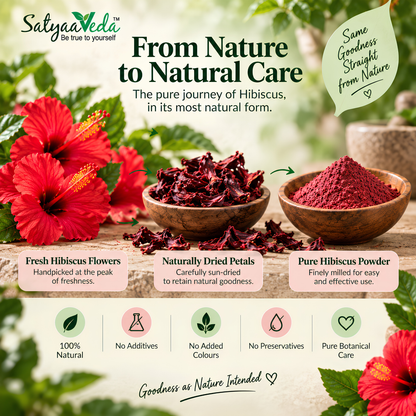 SatyaaVeda Organic Hibiscus Powder | Gudhal Ka Phool For Fuller-Looking Hair & Healthy-Looking Skin | No Chemicals & Preservatives | 100g