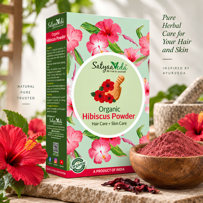 SatyaaVeda Organic Hibiscus Powder | Gudhal Ka Phool For Fuller-Looking Hair & Healthy-Looking Skin | No Chemicals & Preservatives | 100g