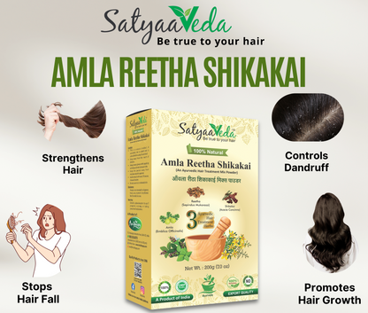 SatyaaVeda Amla Reetha Shikakai Powder for Hair Fall Control (200g)