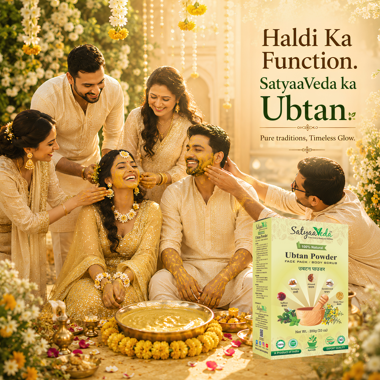 SatyaaVeda Ubtan Face Pack / Body Scrub  | De-Tan, Anti-Acne, Dark Spots Lightening, Instant Face Glow | Chemical-Free Natural Ayurvedic 200g
