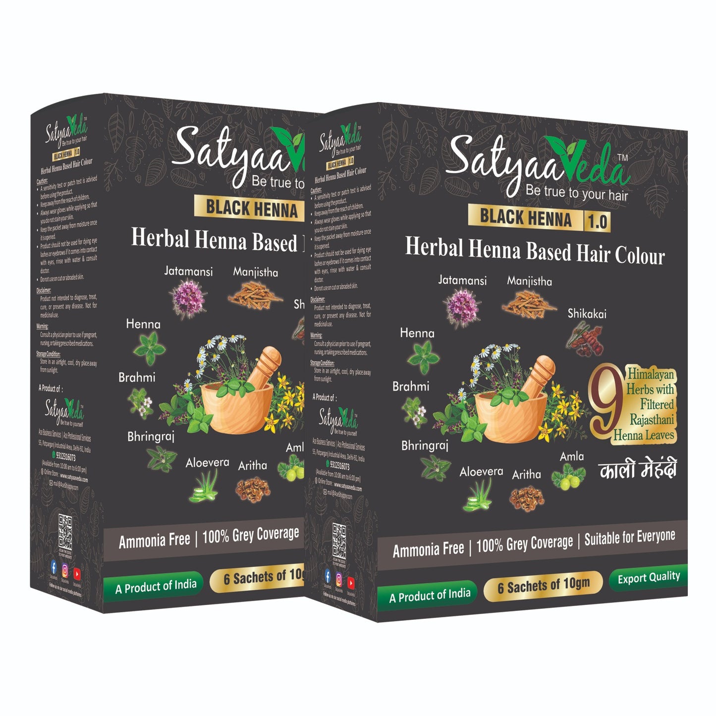 SatyaaVeda Herbal Black Hair Colour | Henna-Based Ammonia-Free 60g