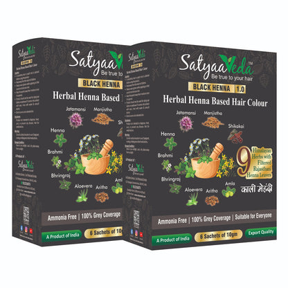 SatyaaVeda Herbal Black Hair Colour | Henna-Based Ammonia-Free 60g