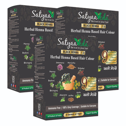 SatyaaVeda Herbal Black Hair Colour | Henna-Based Ammonia-Free 60g