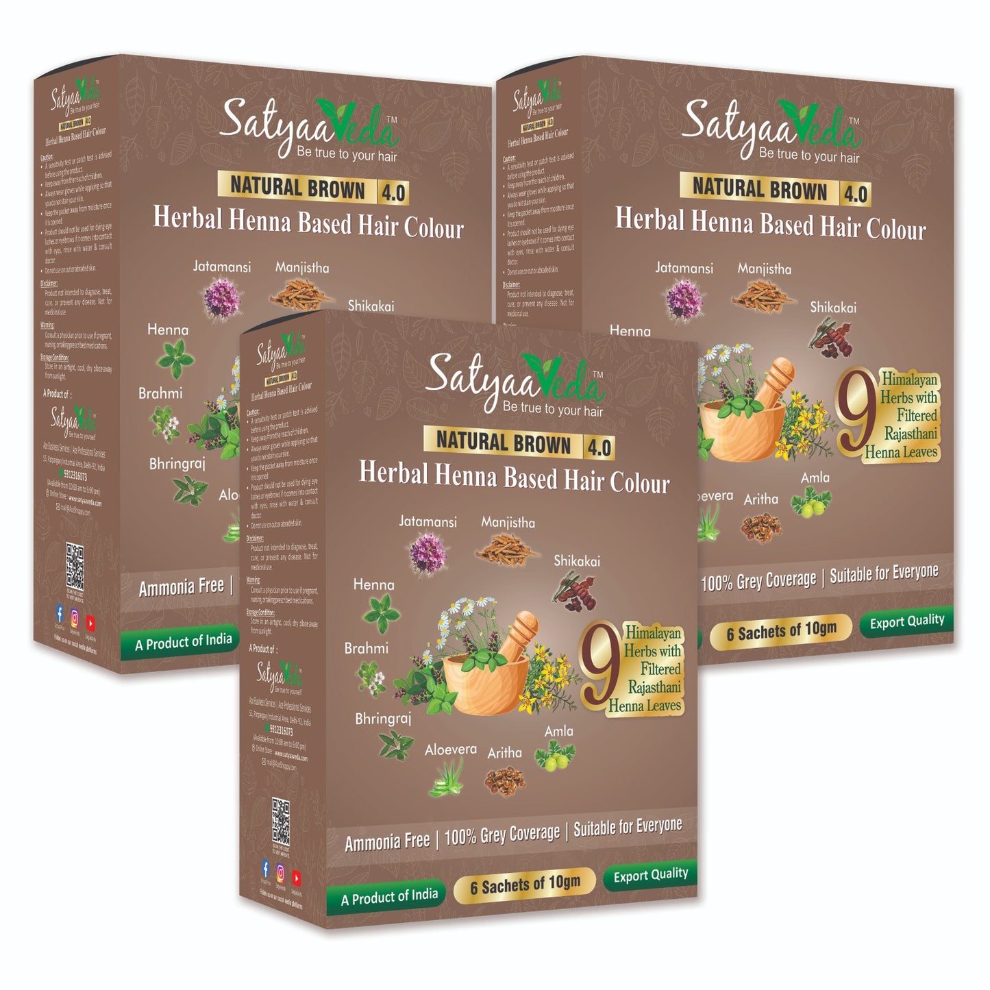 SatyaaVeda Herbal Brown Hair Colour | Ammonia-Free | 60g