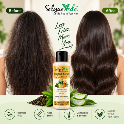SatyaaVeda Green Tea & Aloe Vera Hair Conditioner | Frizz Control & Shine | 210 ml