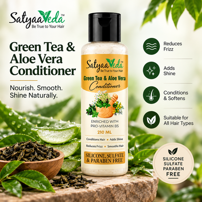 SatyaaVeda Green Tea & Aloe Vera Hair Conditioner | Frizz Control & Shine | 210 ml