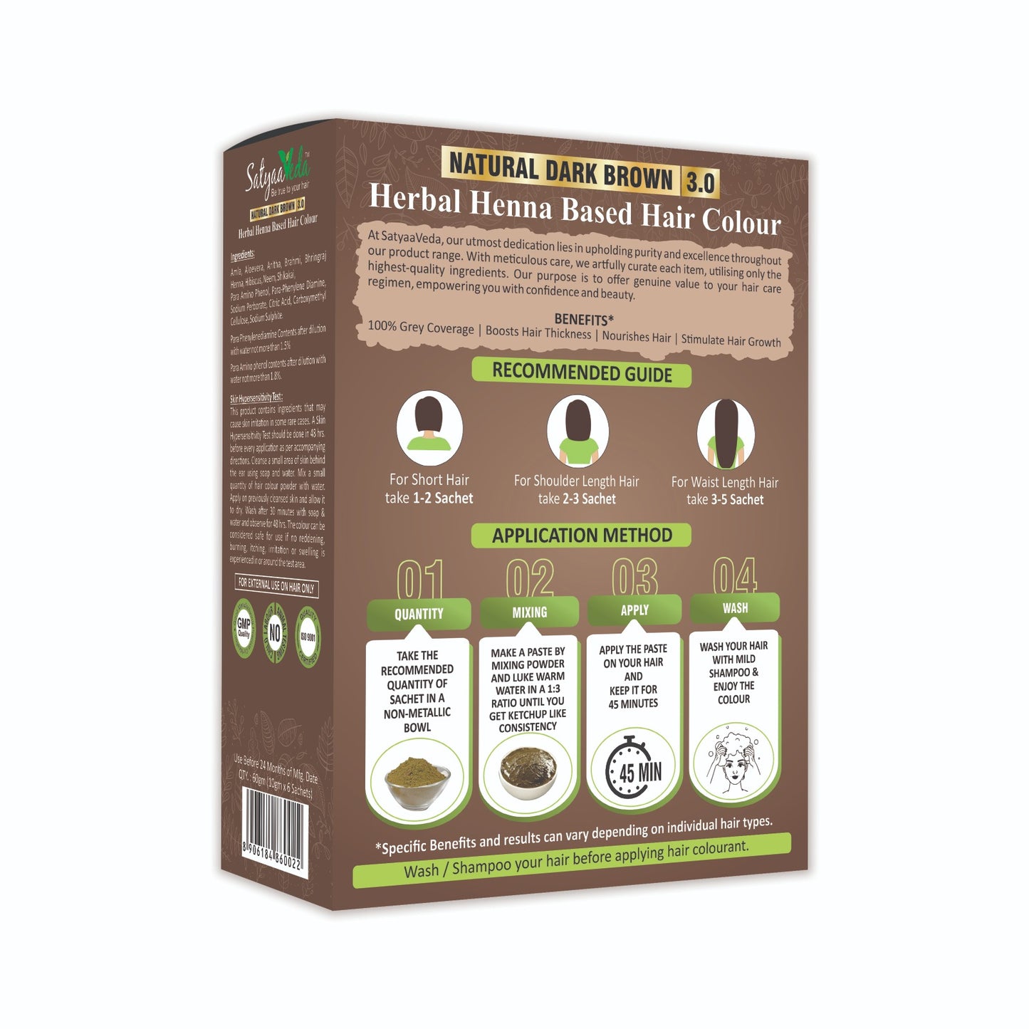 SatyaaVeda Herbal Dark Brown Hair Colour | Ammonia-Free | 60g