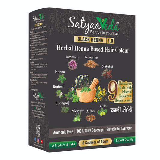 SatyaaVeda Herbal Black Hair Colour | Henna-Based Ammonia-Free 60g