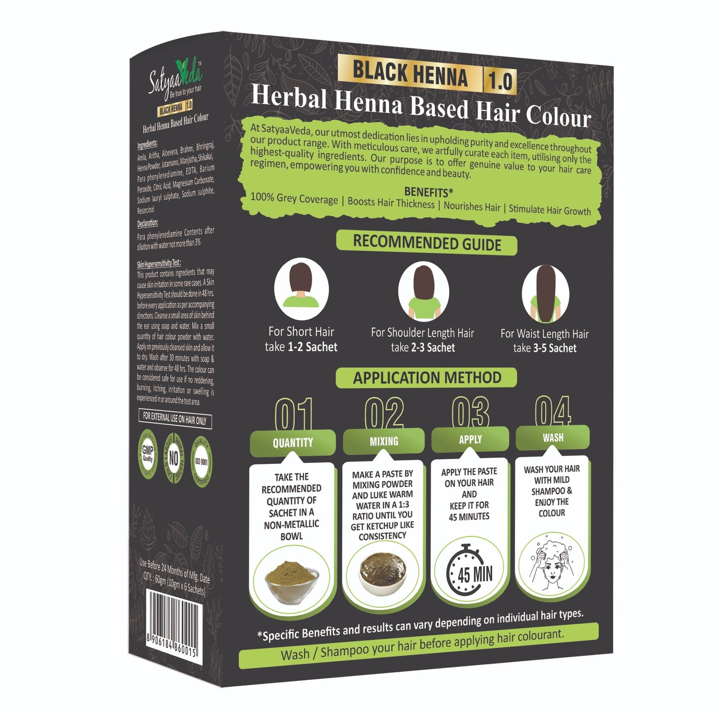 SatyaaVeda Herbal Black Hair Colour | Henna-Based Ammonia-Free 60g