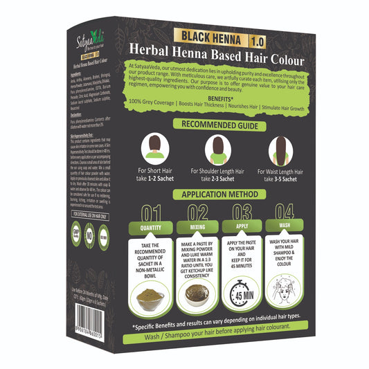 SatyaaVeda Herbal Black Hair Colour | Henna-Based Ammonia-Free 60g