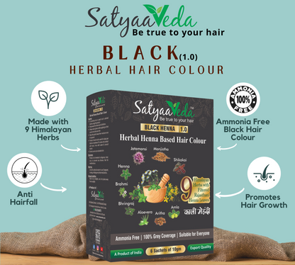 SatyaaVeda Herbal Black Hair Colour | Henna-Based Ammonia-Free 60g