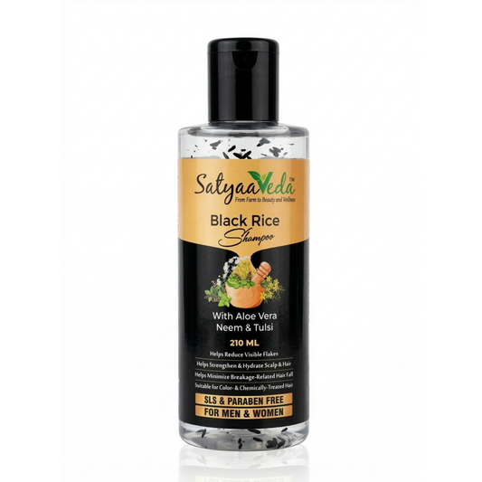 SatyaaVeda Black Rice Shampoo for Hair Fall Control & Anti Dandruff with Aloe Vera, Neem & Tulsi | Antioxidant Rich | SLS & Paraben Free | For Men & Women | 210 ml