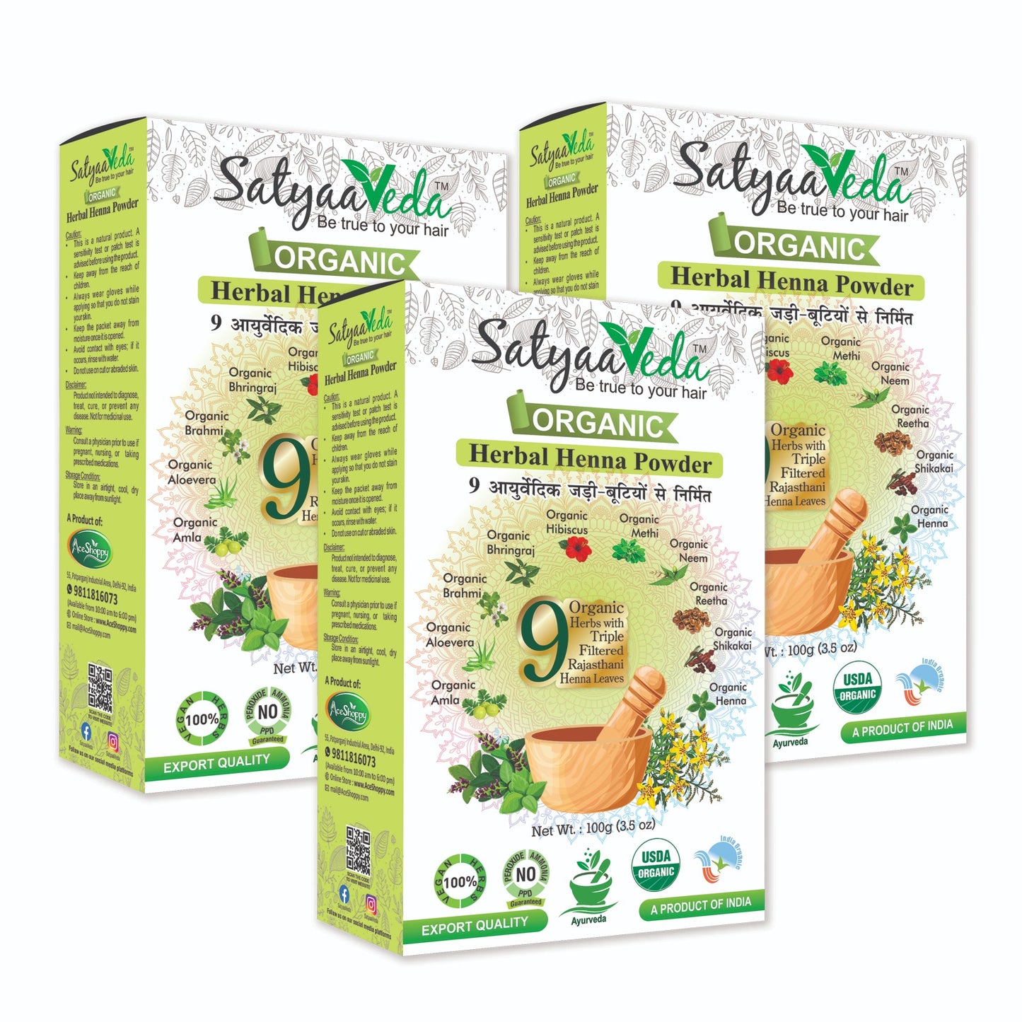 SatyaaVeda Organic Herbal Henna Powder | 100% Natural Mehendi for Hair Conditioning & Shine | Chemical Free