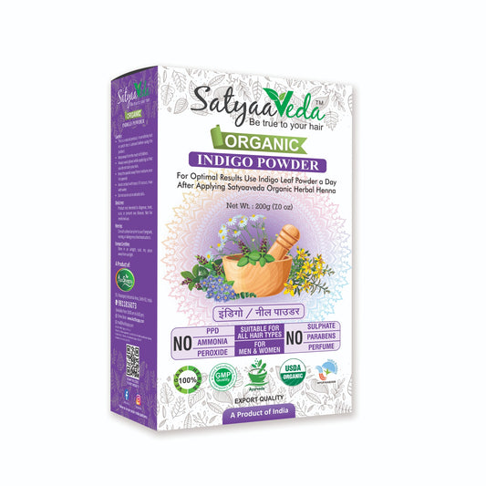 SatyaaVeda 100% Organic Indigo Hair Colour | Plant-Based, PPD-Free, Safe & Gentle Formula | 100g