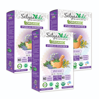 SatyaaVeda 100% Organic Indigo Hair Colour | Plant-Based, PPD-Free, Safe & Gentle Formula | 100g