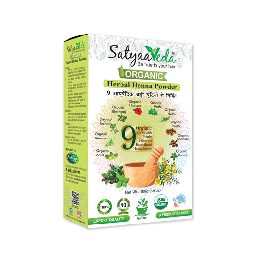 SatyaaVeda Organic Herbal Henna Powder | 100% Natural Mehendi for Hair Conditioning & Shine | Chemical Free