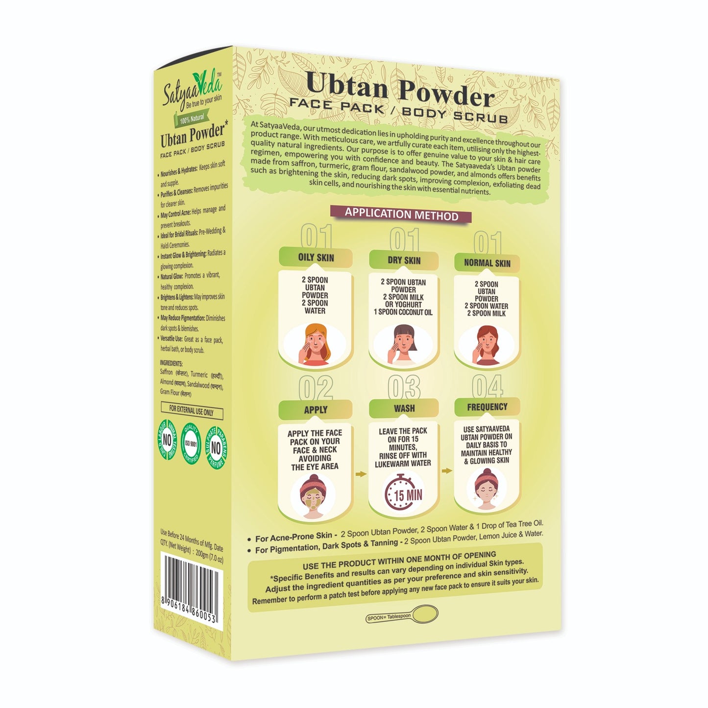 SatyaaVeda Herbal Ubtan Face & Body Pack | Chemical-Free Ayurvedic 200g