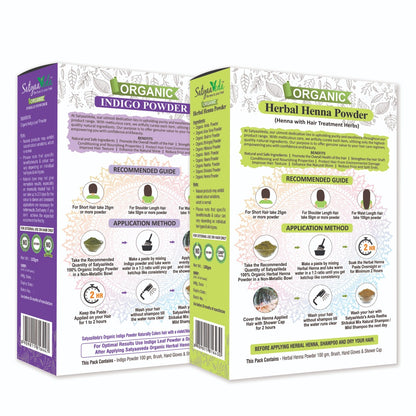SatyaaVeda Organic Herbal Henna & Indigo Combo for Hair Colour & Care 100g (Pack of 2)