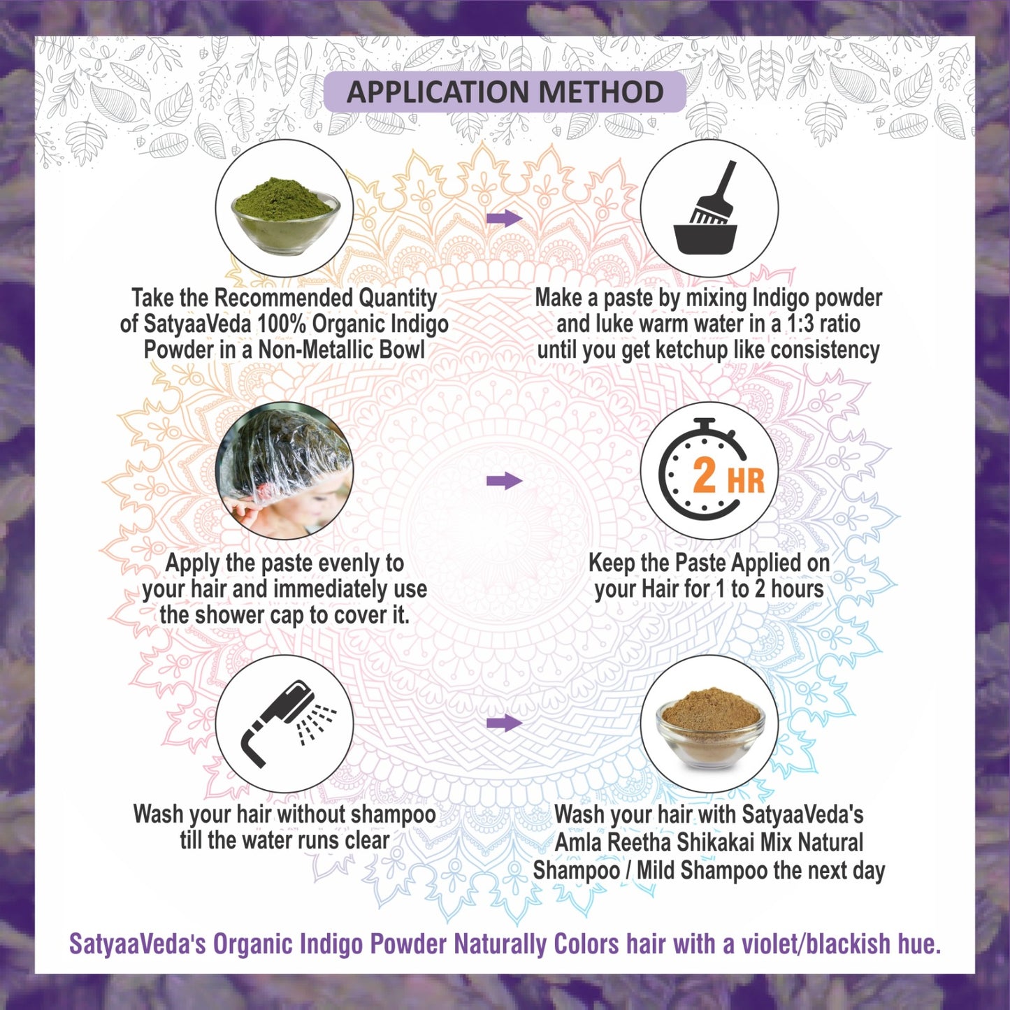 SatyaaVeda Organic Herbal Henna & Indigo Combo for Hair Colour & Care 100g (Pack of 2)