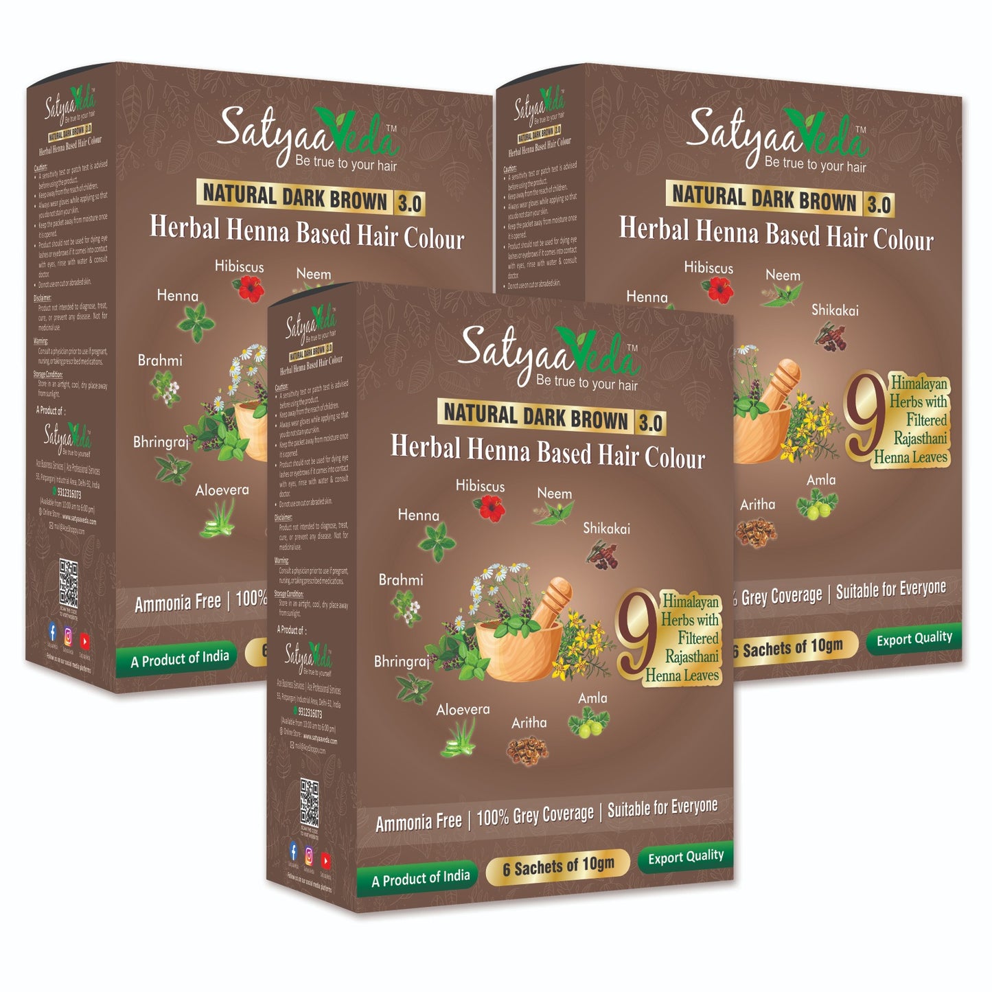 SatyaaVeda Herbal Dark Brown Hair Colour | Ammonia-Free | 60g