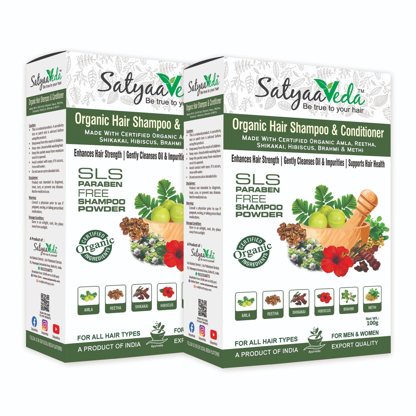 SatyaaVeda Organic Herbal Shampoo & Conditioner Powder – 100g