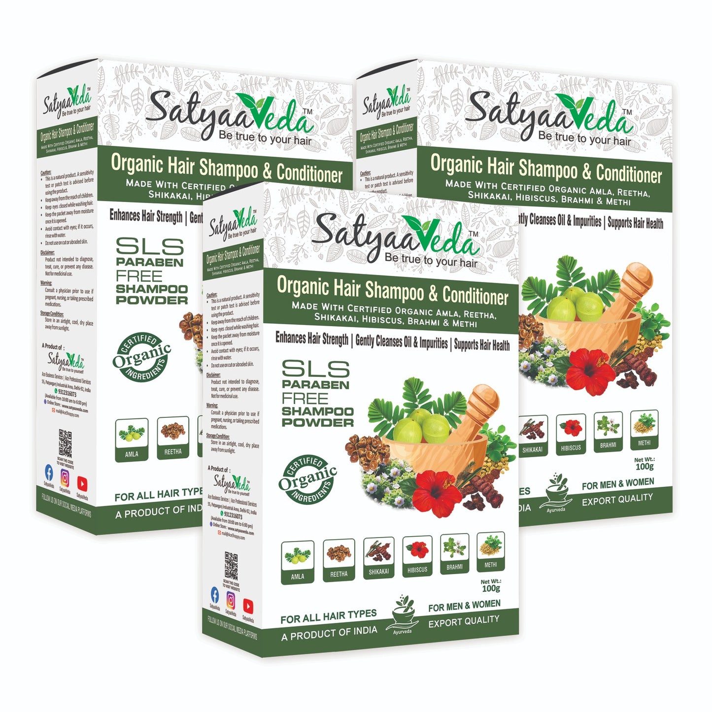 SatyaaVeda Organic Herbal Shampoo & Conditioner Powder – 100g