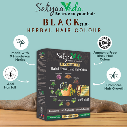 SatyaaVeda Herbal Black Hair Colour | Henna-Based Ammonia-Free 60g