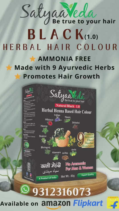 SatyaaVeda Herbal Black Hair Colour | Henna-Based Ammonia-Free 60g